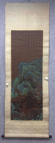 A Chinese Vertical Scroll Ink Painting of Landscape on Silk