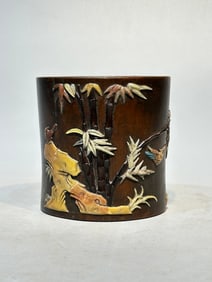 A Rare Bamboo Root Carving Brush Pot