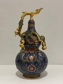 A Rare Cloisonne Lotus Gourd-Shaped Vase