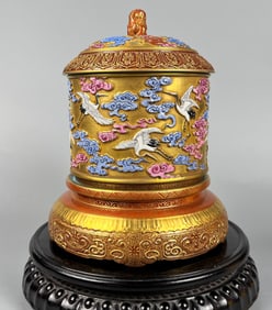 A Rare Enamel Carved and Outline in Gold Crane Pattern Censer