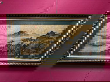A Chinese Vertical Scroll Ink Painting of Landscape on Silk