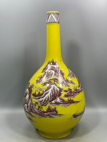 A Rare Yellow Glazed Iron-Red Landscape Pattern Vase?