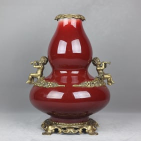 A Rare Ji Red Glazed Copper Inlaid Vase?