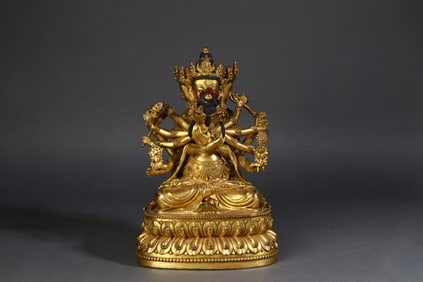 A Rare  Gilt Bronze Tibetan Buddha Statue