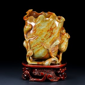 A Rare Hetian Jade Lotus Brush Pot?