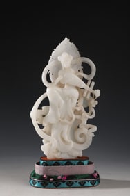 A Rare Hetian Jade Carved Buddha Statue Ornament