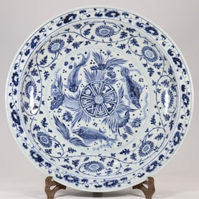 A Rare Blue and White Fish and Lotus Pattern Plate?