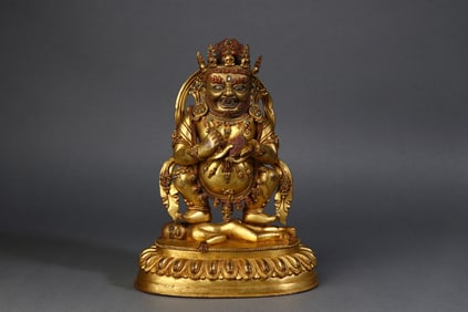 A Rare  Gilt Bronze Yellow God of Wealth Tibetan Buddha Statue