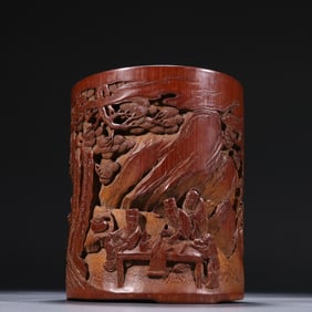 A Rare  Bamboo Carved Figure Story Pattern Brush Pot