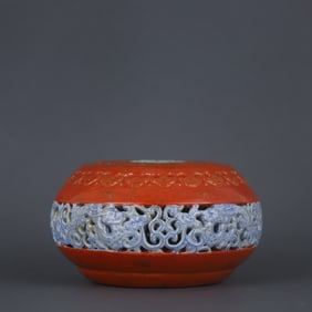 A Rare Iron-Red Carved Hollow Dragon Pattern Ornament
