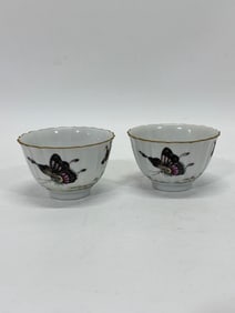 A Pair of Rare Doucai Butterfly Pattern Cups