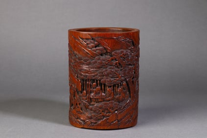 A Rare Bamboo Carved Figure Pattern Brush Pot?