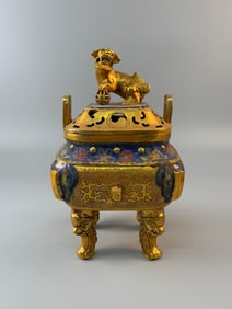 A Rare Cloisonne Four-footed Lion Censer