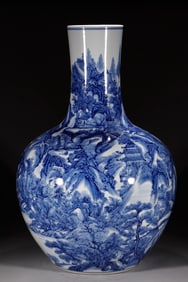 A Rare Blue and white landscape figure pattern vase