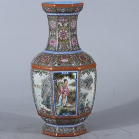 A Rare Enamel Character and Story Patterns Vase