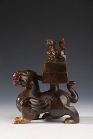 A Rare Hetian Ancient Jade Carved Auspicious Beast Ornament