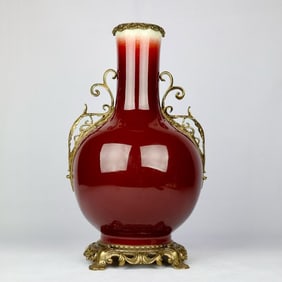 A Rare Ji Red Glazed Copper Inlaid Vase?