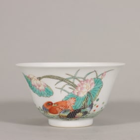 A Rare Famille-Rose Flower and Bird with Poem Pattern Bowl