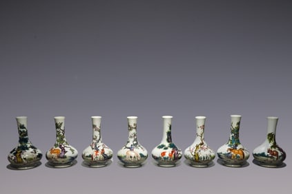 A Set of Fine Enamel Horse Pattern with poem Vase