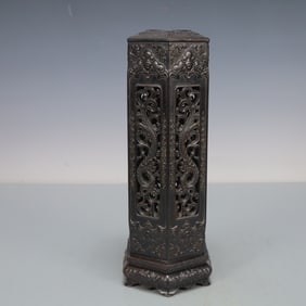 A Exquisite Zitanwood Bats and Peach Pattern Dragon Pattern Incense Tube