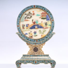 A Exquisite Cloisonne Inlaid White Jade Lotus Pattern Bats and Peach Pattern Character and Story