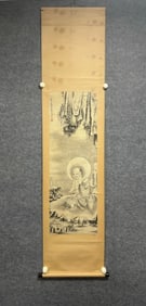 A Chinese Vertical Scroll Ink Painting of Statue of Arhat on Paper