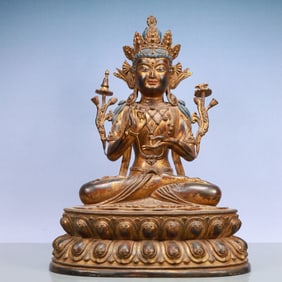 An Exquisite Gilt Bronze Statue of Avalokitesvara