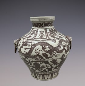 An Exquisite Blue and White Underglaze-Red Eight Treasures Pattern Dragon Pattern Lotus Pattern