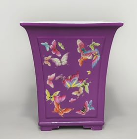 An Exquisite Enamel Butterfly Pattern Flowerpot