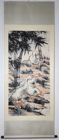 A Chinese Vertical Scroll Ink Painting of Goose on Paper