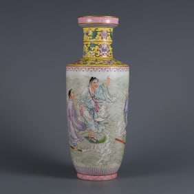 An Exquisite Famille-Rose Lotus Pattern Character and Story Pattern Vase
