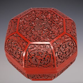 An Exquisite Carved Red Lacquer Eight Treasures Pattern Dragon Pattern Box