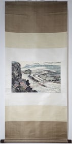 A Chinese Vertical Scroll Ink Painting of Landscape on Paper