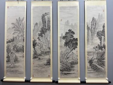 A Chinese Vertical Scroll Ink Painting of Statue of Arhat on Paper
