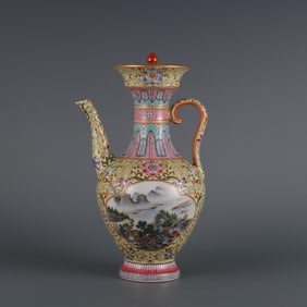 A Exquisite Famille-Rose  Lotus Pattern Landscape Pattern Ewer