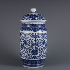 An Exquisite Blue and White Lotus Pattern Bats and Peach Pattern Jar