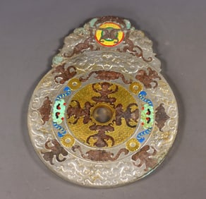 An Exquisite White Jade Gilt Painted Color Dragon Pattern Beast-Face Pattern Ornament
