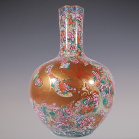 An Exquisite Enamel Flower Pattern Seawater Pattern Dragon Pattern Bats and Peach Pattern Vase