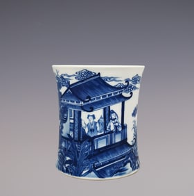 An Exquisite Blue and White Character and Story Pattern with poem Brush Pot
