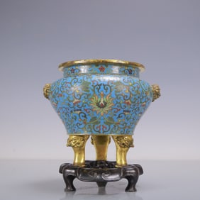 A Exquisite Cloisonne Lotus Pattern Double-Ears and Tripod Censer