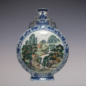 An Exquisite Famille-Rose Blue and White Lotus Pattern Landscape Pattern Bats and Peach Pattern Deer