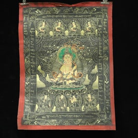 An Exquisite Brocade Painted Color Buddha Statue Tangka