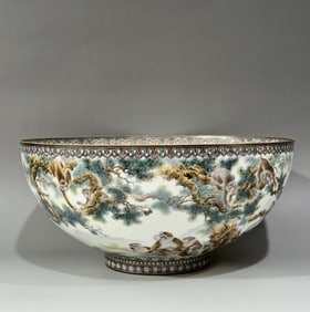 An Exquisite Ink Color Painted Gold Monkey Pattern Pine Pattern with poem Bowl