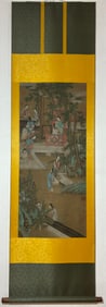 A Chinese Vertical Scroll Ink Painting of Character and Story on Silk