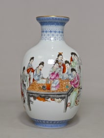 An Exquisite Famille-Rose Character and Story Pattern with poem Vase