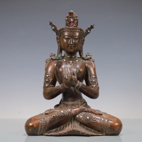 A Exquisite Eaglewood Inlaid Gems Statue of Avalokitesvara Ornament