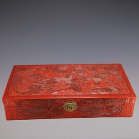 An Exquisite Carved Red Lacquer Landscape and Figure Pattern Box