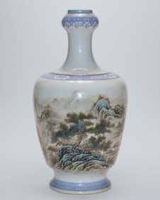 An Exquisite Famille-Rose Landscape Pattern with poem Vase