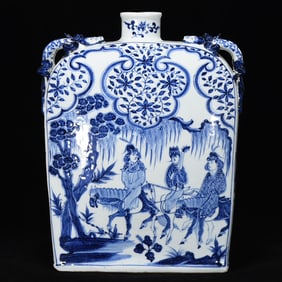 An Exquisite Blue and White Lotus Pattern Character and Story Pattern Vase