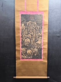 A Chinese Vertical Scroll Ink Painting of Landscape on Silk